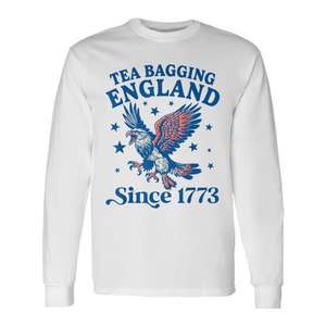 Tea Bagging England Since 1773 Patriotic Eagle Camiseta de manga larga unisex con cuello redondo para adultos promocional - Product Image 1