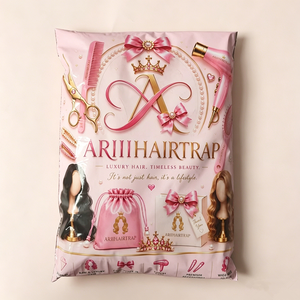 Eco Friendly Custom Full Color Print Pink Poly Mailer Bags Hair Wig Hair Extension Shipping Packaging With Brand Logo - Product Image 1