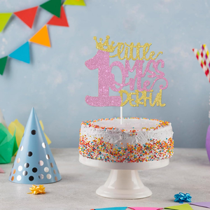 Little Miss Onederful Cake Topper Girls 1er decoraciones para fiesta de cumpleaños Gold Pink Glitter Baby Shower Cake Decor - Product Image 4