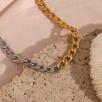 Collier cubain en titane plaqué or 18K en acier inoxydable, chaîne cubaine bicolore pour femmes, cadeau