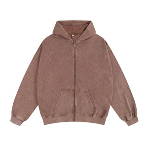 Vente en gros de sweats à capuche zippés personnalisés délavés à l'acide, vestes à capuche surdimensionnées imprimées en gros, vestes zippées pour hommes - Product Image 4