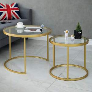 Moderne Glazen Salontafel Set Goud Metalen Nesttafels Huis Woonkamer Slaapkamer Veelzijdige Eetkamer/Keuken Buitenmeubilair - Product Image 3