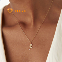 Collier en or massif 14 carats avec pendentif lettre initiale K en écriture cursive, collier en or véritable pour femmes, bijoux fins, cadeau de Noël