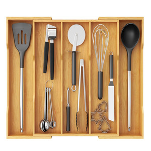 Porte-couverts à 5 compartiments en bambou extensible pour tiroir de cuisine - Product Image 1