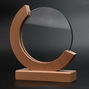 Prêmios De Madeira De Vidro Em Branco Troféu De Cristal Esporte com Base De Madeira para Presentes De Graduação ou Presente De Lembrança De Luxo - Product Image 1