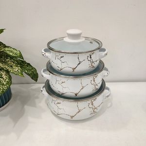 Boyang ensemble de casseroles <span class=keywords><strong>en</strong></span> émail de haute qualité, <span class=keywords><strong>16</strong></span>-24 <span class=keywords><strong>CM</strong></span>, 5 pièces, décalcomanie complète plaquée avec des ustensiles de cuisine <span class=keywords><strong>en</strong></span> émail doré véritable - Product Image 2