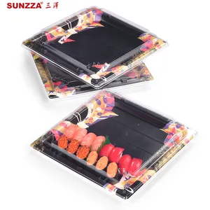 Sunzza kotak kemasan sushi busa psp, kotak kemasan mewah motif sakura sekali pakai untuk pergi dengan tutup anti kabut