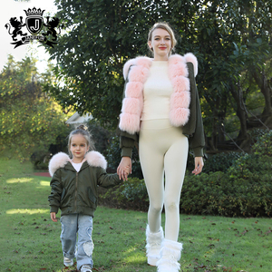 Cappotti con cappuccio in <span class=keywords><strong>pelliccia</strong></span> invernale da <span class=keywords><strong>bambina</strong></span> vestiti caldi Bomber antivento invernale per mamma e bambini - Product Image 4