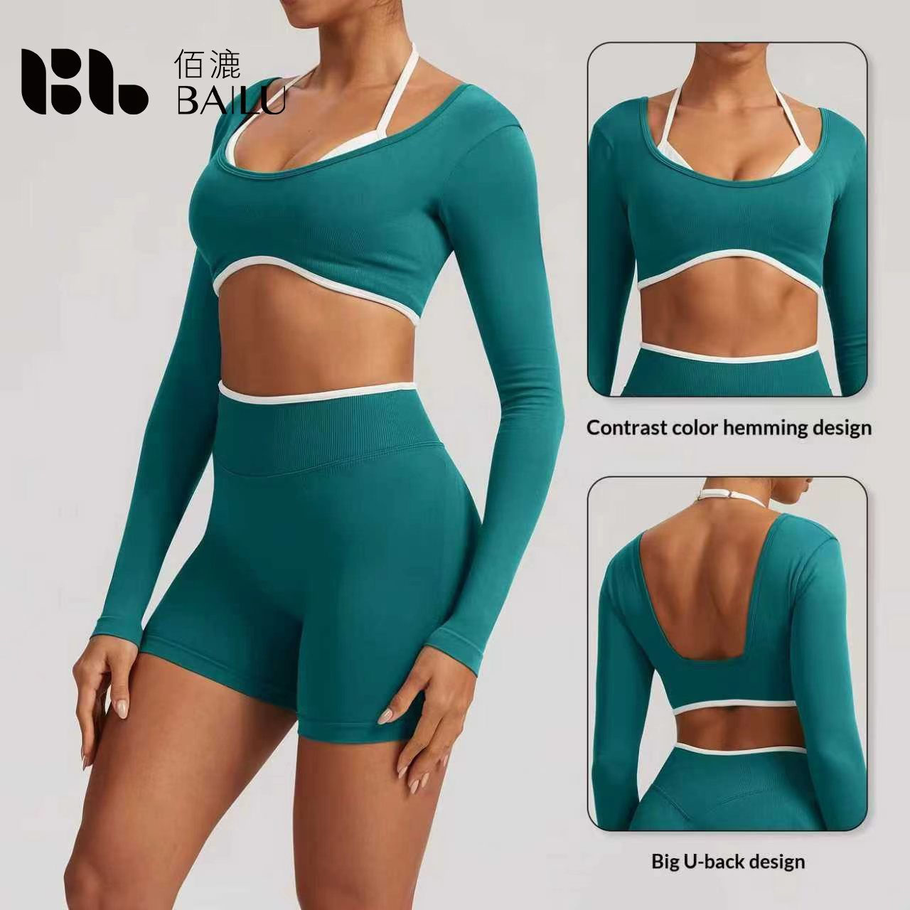Backless Tight Seamless Breathable Four-Way Stretch Spandex/Nylon Solid Simple Long-Sleeved Running Fitness Yoga Sports Top