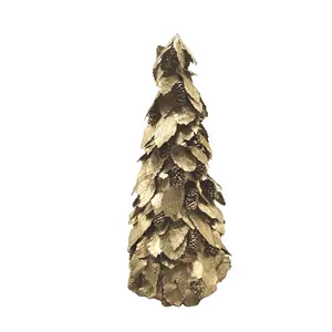 START 20" Christmas Home Decoration Supplies Table Ornaments Real Natural Material Gold Leaves Cone Tree