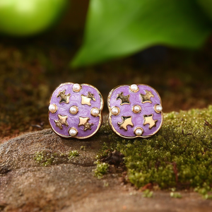 Fashion Stud <b>Earrings</b> 316L Stainless Steel PVD Gold Plating Purple Enamel Star Design With Pearls - Product Image 3