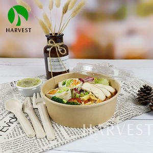 Boîtes d'emballage alimentaire jetables sulfurisées de qualité alimentaire saladier à emporter en papier kraft avec couvercle - Product Image 5