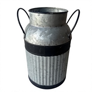 Cubo de metal galvanizado con asa, estilo rústico, para mayoristas, florero de metal de último diseño para sala de estar - Product Image 1