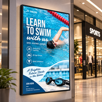 Kotak Lampu LED Dinding Komersial dengan Bingkai Poster Tarik, Display Iklan Tipis untuk Toko di Mal