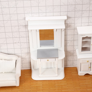 1:12 modèle de meubles de maison de poupée en bois bricolage avec accessoires de coiffeuse simples blancs et miroir pour ornements de maison de poupée - Product Image 3