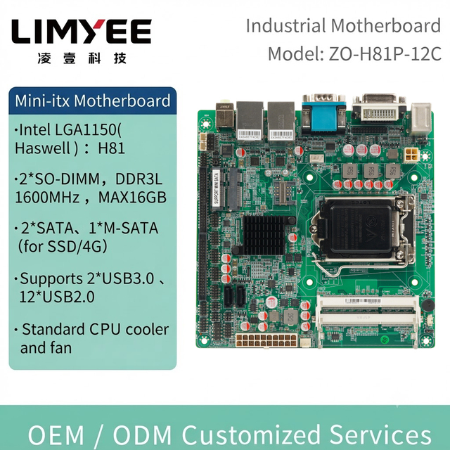 LIMYEE 2026 Industrial Motherboard Intel LGA1150 Haswell SATA 2DDR3 14USB X86 POS Terminal H81I7/i5/i3 Mini ITx Motherboard