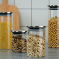 JM Grand récipient en verre borosilicaté en vrac Pot en verre alimentaire de cuisine Récipient en verre hermétique avec couvercle en métal