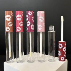 ISMAN Contenant de brillant à lèvres rond de 8 ml, imprimé en forme de lèvres, tube vide rose pour huile à lèvres, emballage cosmétique transparent, logo personnalisé - Product Image 1