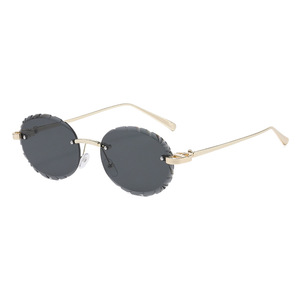Retro Round <b>Rimless</b> <b>Sunglasses</b> UV400 Unisex Sun Protection Adult Fashion Green Lenses - Product Image 4