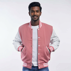 Veste universitaire haute performance pour homme avec manches en cuir et laine, et logo brodé personnalisé sur le devant, traitement enduit - Product Image 1