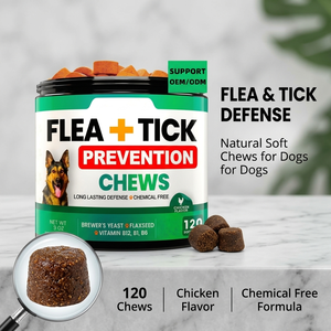 Friandises à mâcher douces <span class=keywords><strong>anti</strong></span>-<span class=keywords><strong>puces</strong></span> et tiques pour chats et chiens – Bouteille de vermifuge oral à base de plantes naturelles et de matières premières végétales – Compléments alimentaires pour animaux de compagnie à la prune - Product Image 2