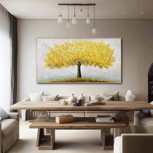 Peinture à l'huile sur toile faite à la main, toile murale contemporaine, art sur toile Arbre Majestueux Doré pour la maison et la galerie - Product Image 5