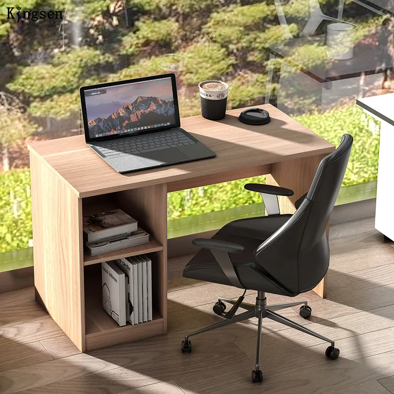 Office desk with one side open bookcase in right side Adjustable shelf for books file and CPU