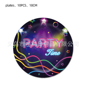 Party Paper Plates 18Cm Neon Design Birthday Decoration <b>Round</b> Tableware Set 10Pcs - Product Image 1