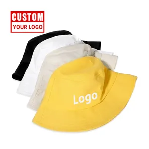 Vente en gros de coton réversible, broderie à impression d'étiquette de mode avec logo, chapeau seau personnalisé de conception de pêcheur