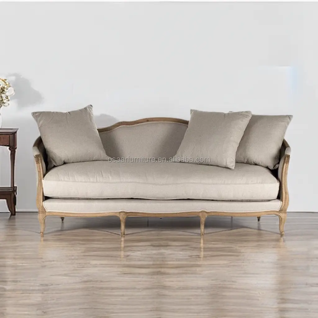 Farmhouse desainer ruang tamu antik French Louis mebel Set Sofa kayu melengkung