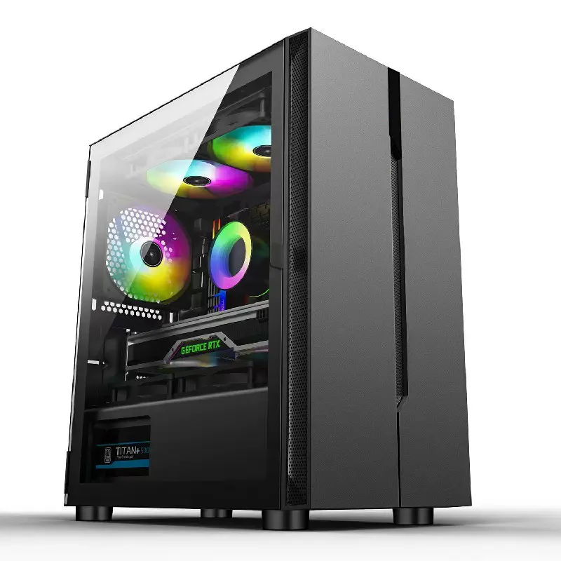 Lovingcool Black PC Chassis USB3.0 Tempered Glass CPU Cooling Case M-ATX Computer Casing Gaming Desktop PC Case with RGB Fan