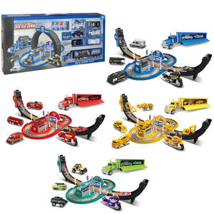 Ensemble de jouets de stationnement pour voitures déformables en alliage (police, ingénierie, pompiers, course) avec 6 voitures et 1 tracteur - Product Image 1