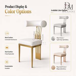 Gold T Bar Slat Back Stainless Steel Event <b>Dining</b> <b>Chair</b> with White <b>Cushion</b> for Hotel and Wedding Projects Wholesale Seating - Product Image 5