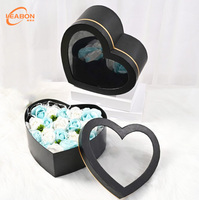 Boîte en carton pour fleurs, boîte en papier, forme double cœur, fenêtre transparente, rigide, pour emballage de bouquet de roses de luxe