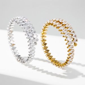 Pulseira Aberta Feminina YF3508 de Luxo em Aço Inoxidável Banhado a Ouro <span class=keywords><strong>18k</strong></span> com Zircônia Olho de Cavalo e Diamantes Completos, à Prova d'Água e Elegante - Product Image 5