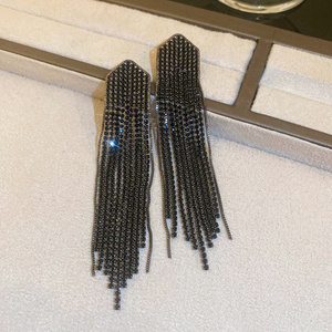 Xina-pendientes largos con borlas para mujer, aretes colgantes con diamantes de imitación azules y negros, accesorios de joyería - Product Image 2