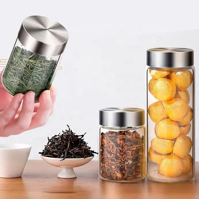 Hot Sale Airtight 8 cm Diameter Storage Solid/Liquid Food Tea Coffee Glass Jar With Stainless Steel Lid