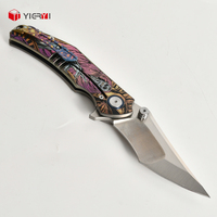 Nouveau couteau de poche à manche en titane gravé à la main, lame en acier au carbone 10Cr15Mov, couteau pliant pour la chasse, le camping tactique