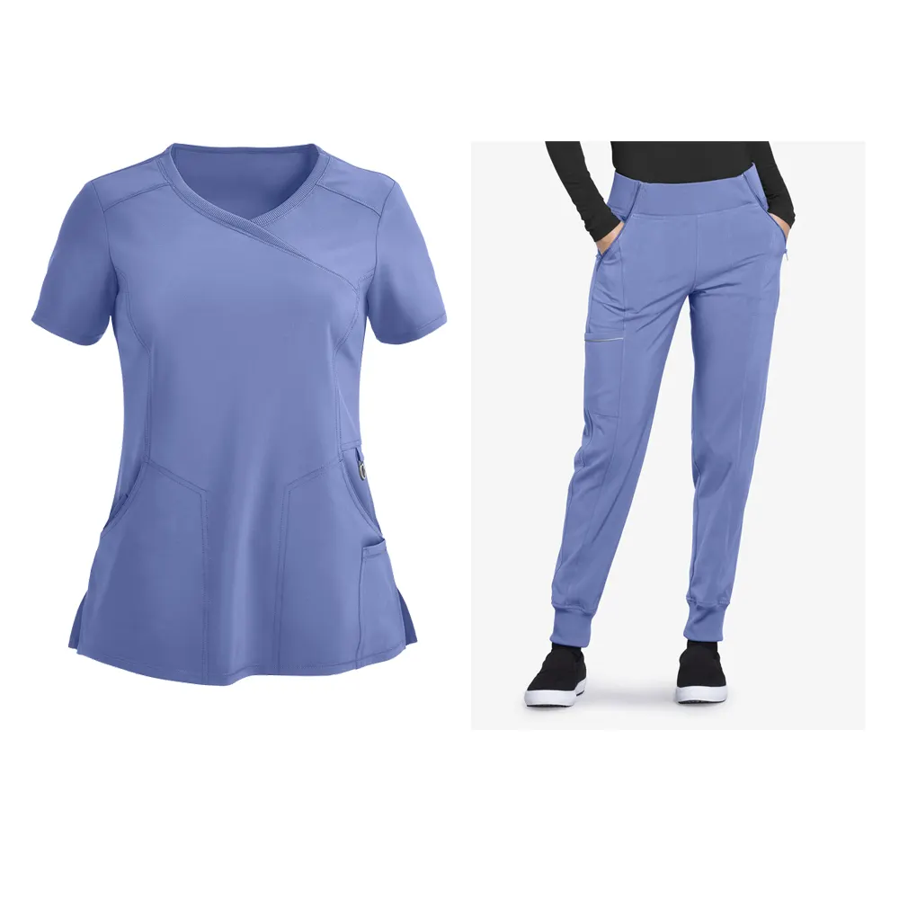 Infermieristica professionality Scrubs uniformi set Wrap Scrubs Shirt & Jogger Scrubs infermiera ospedale personale abbigliamento da lavoro