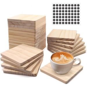 Venta al por Mayor de 24 Posavasos de Madera DIY con Almohadillas de Espuma Antideslizantes, Posavasos Grabados para Decoración del Hogar y Suministros de Cocina - Product Image 1