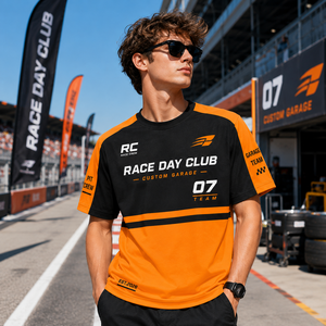 Custom Printed Race Day Club Graphic T Shirt Two Tone Color Block Motor Racing Team Fan <b>Tshirt</b> For Pit Crew - Product Image 1