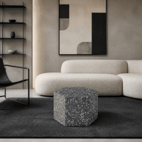Table basse hexagonale moderne en terrazzo noir et blanc pour salon, hôtel, bureau, appartement, personnalisable