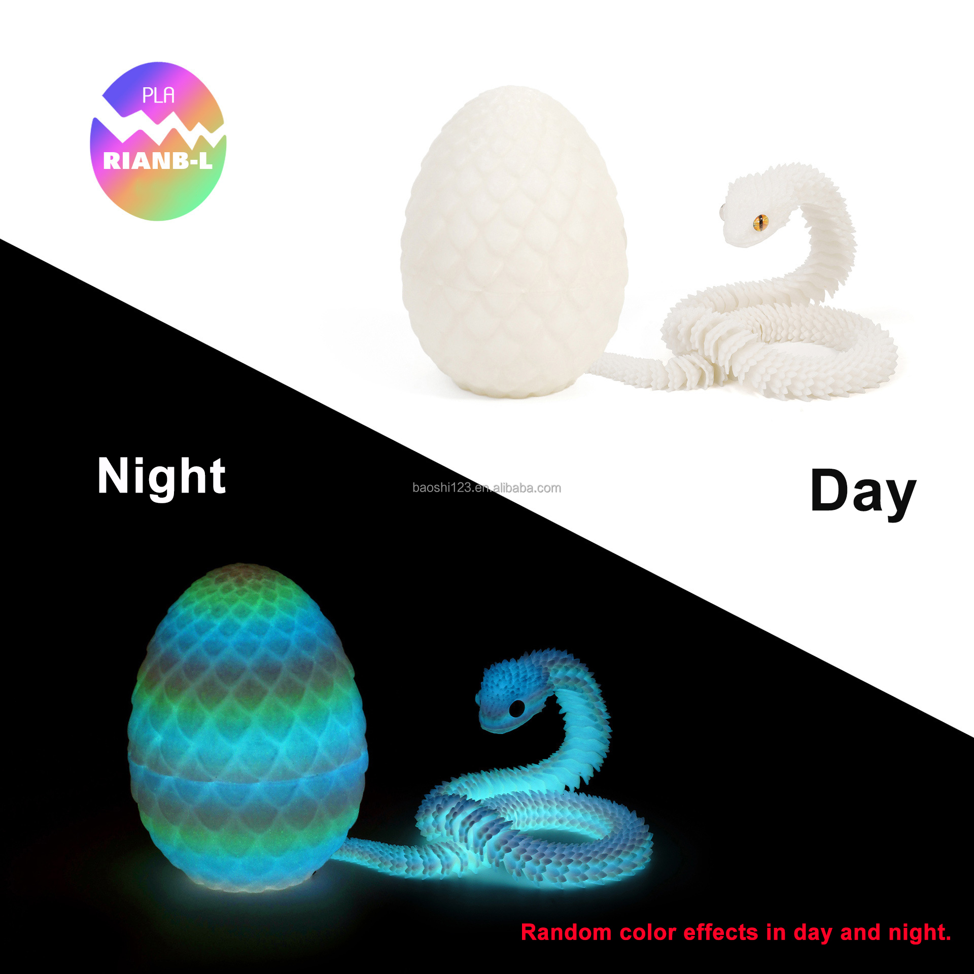 Oeuf de dragon 8,5 cm + Vipère 30 cm - Arc-en-ciel (effet de couleur aléatoire)