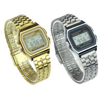 Montre de sport LED WR F91W, bracelet en acier, style tendance, montre-bracelet pas chère pour homme, montre électronique multifonction pour femme