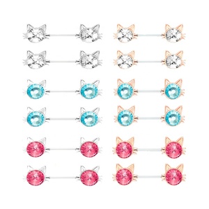 Anillos de acero quirúrgico 316L, cristal rosa, gato, Piercing para el cuerpo, joyería - Product Image 2