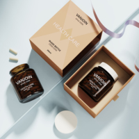 Pot en verre mat vert et brun personnalisé de 60 ml pour capsules, vitamines, compléments alimentaires, comprimés, avec boîte-cadeau