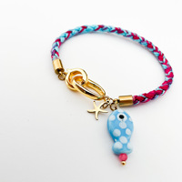 Nouvelle mode, bracelet en acier inoxydable plaqué or 18 carats, corde colorée tressée à la main, petit pendentif en forme d'étoile de poisson, électroplaqué sous vide