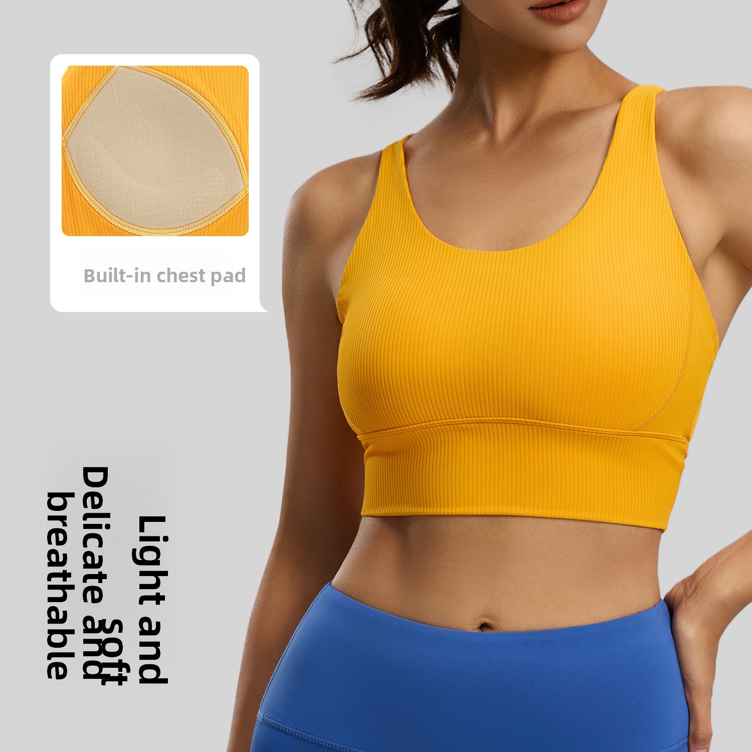 Women's Striped Shock-Proof Beautiful Back Yoga Tank Top One-Piece Sleeveless Fixed-Cup Polyester Spandex Fitness Sports Bra