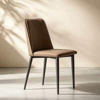 Chaises de salle à manger modernes et minimalistes en cuir rembourré avec dossier en acier inoxydable - Meubles haut de gamme pour la maison
