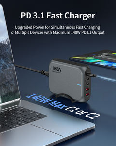 Produits les mieux classés 2026 Chargeur Gan 188W 140W 5 ports Chargeur USB-C PD 3C2A avec prise EU US UK AU - Product Image 3